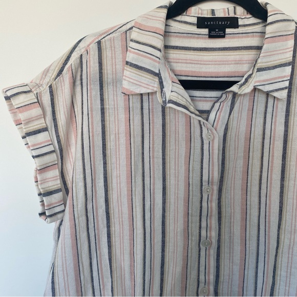 Sanctuary Borrego Linen Blend Striped Tie Front Button Down Top Size M - Picture 4 of 15